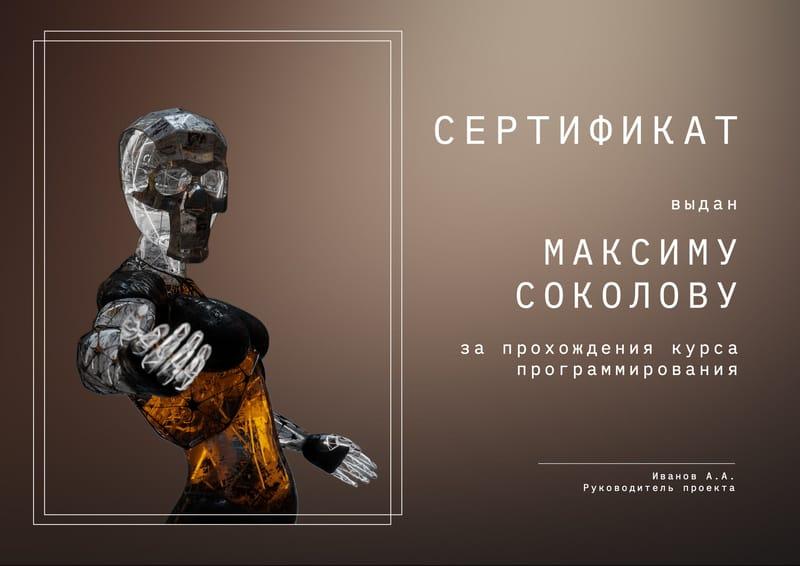Темный с 3d Изображением Робота Сертификат