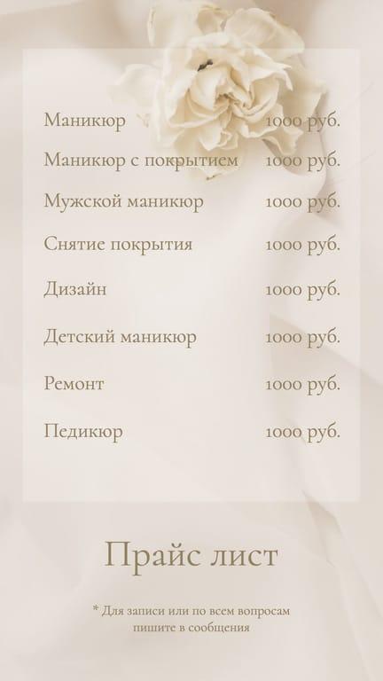 Элегантный Прайс-лист для Маникюра История в Instagram
